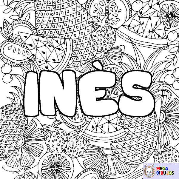 Coloración del nombre IN&Egrave;S - decorado mandala de frutas