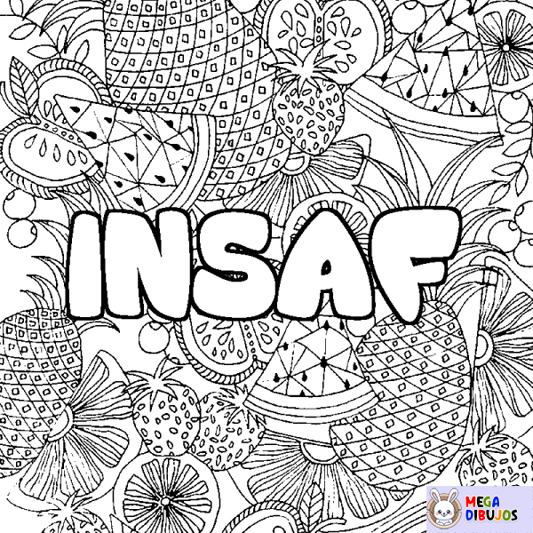 Coloración del nombre INSAF - decorado mandala de frutas