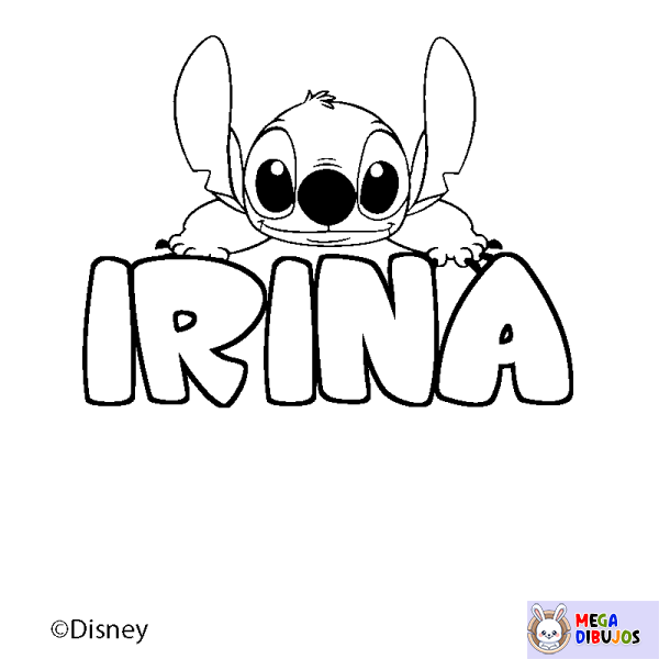 Coloración del nombre IRINA - decorado Stitch