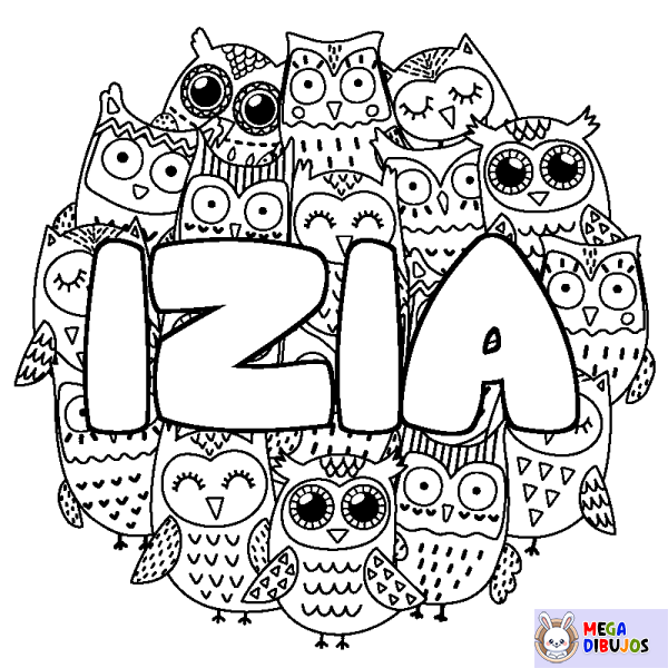 Coloración del nombre IZIA - decorado b&uacute;hos