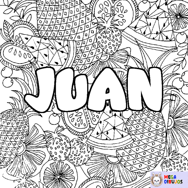 Coloración del nombre JUAN - decorado mandala de frutas