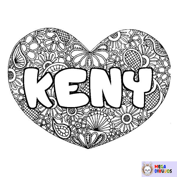 Coloración del nombre KENY - decorado mandala de coraz&oacute;n