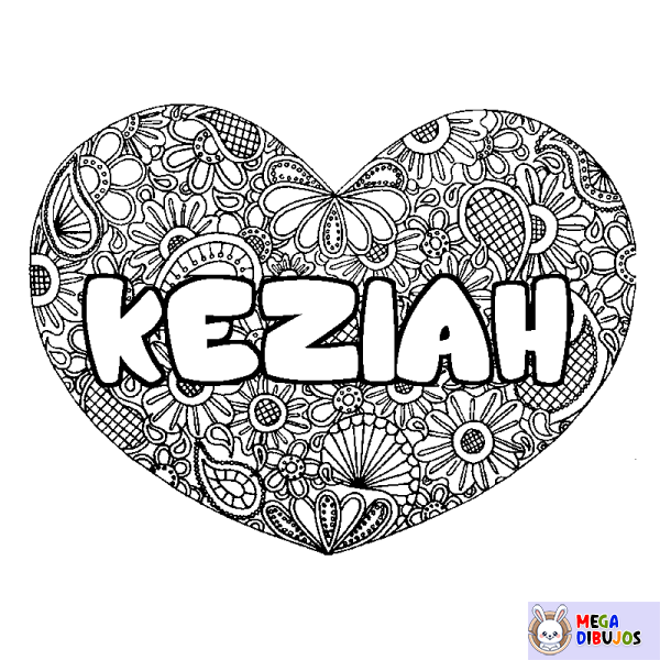 Coloración del nombre KEZIAH - decorado mandala de coraz&oacute;n