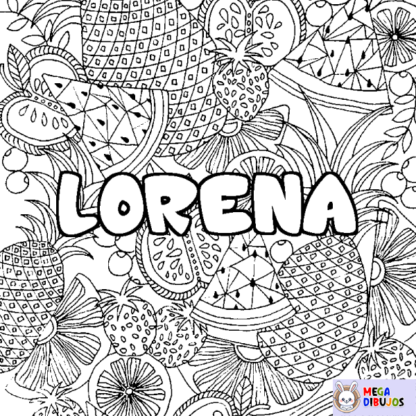Coloración del nombre LORENA - decorado mandala de frutas