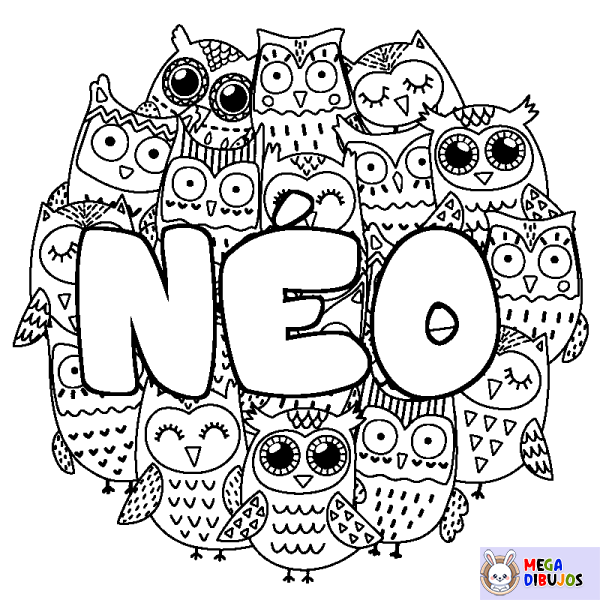 Coloración del nombre N&Eacute;O - decorado b&uacute;hos