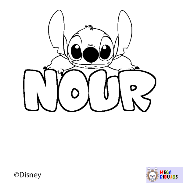 Coloración del nombre NOUR - decorado Stitch