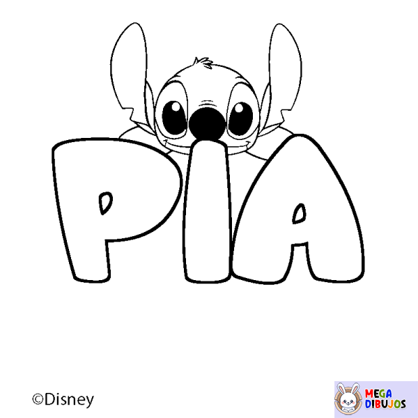Coloración del nombre PIA - decorado Stitch