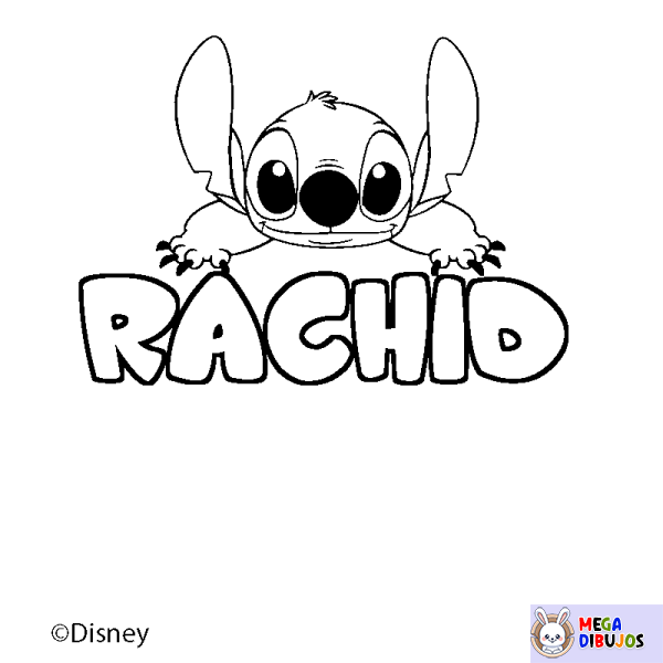Coloración del nombre RACHID - decorado Stitch