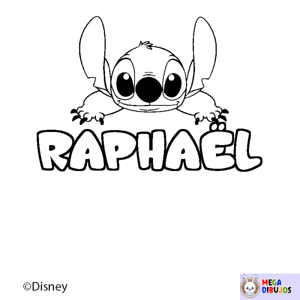 Coloración del nombre RAPHA&Euml;L - decorado Stitch