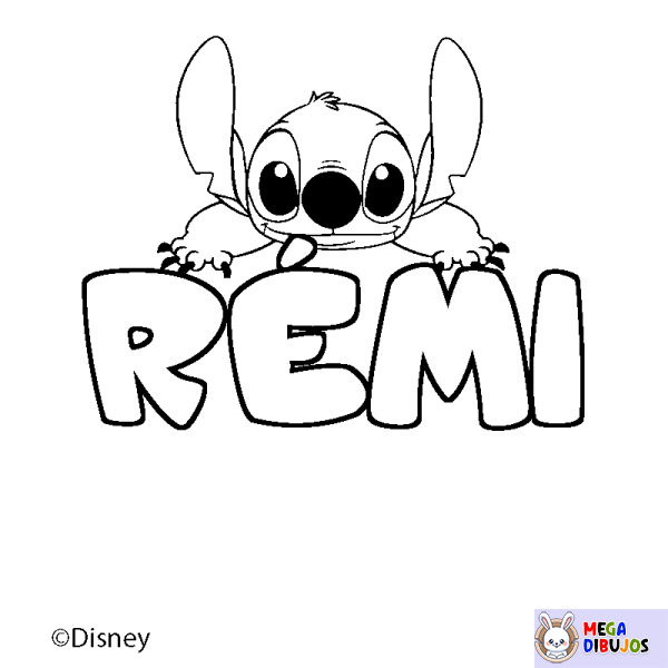 Coloración del nombre R&Eacute;MI - decorado Stitch