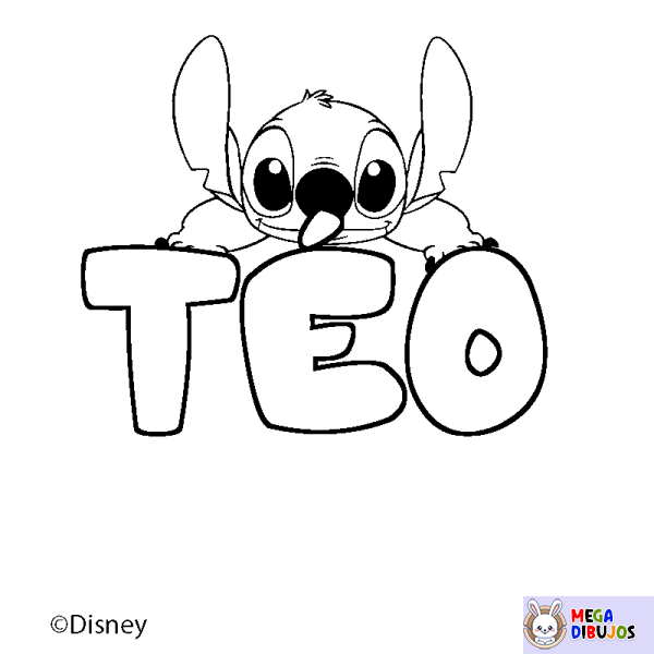 Coloración del nombre T&Eacute;O - decorado Stitch