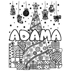 Dibujo para colorear ADAMA - decorado &aacute;rbol de Navidad y regalos