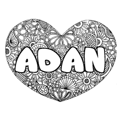 Coloración del nombre ADAN - decorado mandala de corazón