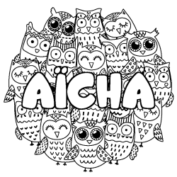 Coloración del nombre AÏCHA - decorado búhos
