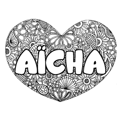 Coloración del nombre AÏCHA - decorado mandala de corazón
