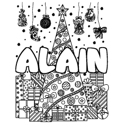 Coloración del nombre ALAIN - decorado árbol de Navidad y regalos