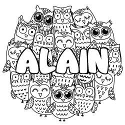 Coloración del nombre ALAIN - decorado búhos