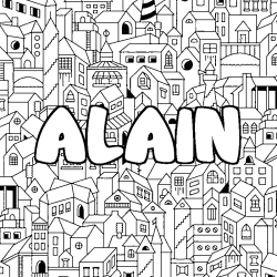 Coloración del nombre ALAIN - decorado ciudad