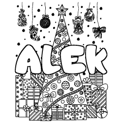 Coloración del nombre ALEK - decorado árbol de Navidad y regalos