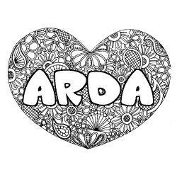 Coloración del nombre ARDA - decorado mandala de corazón