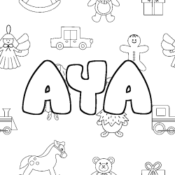 Coloración del nombre AYA - decorado juguetes