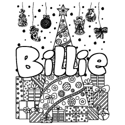 Coloración del nombre Billie - decorado árbol de Navidad y regalos