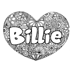 Coloración del nombre Billie - decorado mandala de corazón