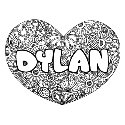 Coloración del nombre DYLAN - decorado mandala de corazón