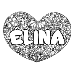 Coloración del nombre ÉLINA - decorado mandala de corazón