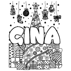 Coloración del nombre GINA - decorado árbol de Navidad y regalos