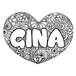 Coloración del nombre GINA - decorado mandala de corazón