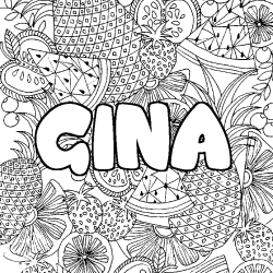 Coloración del nombre GINA - decorado mandala de frutas