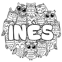 Coloración del nombre INÈS - decorado búhos
