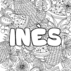Coloración del nombre INÈS - decorado mandala de frutas
