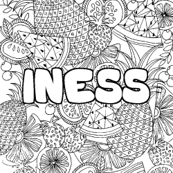 Coloración del nombre INESS - decorado mandala de frutas