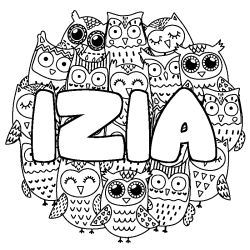 Coloración del nombre IZIA - decorado búhos