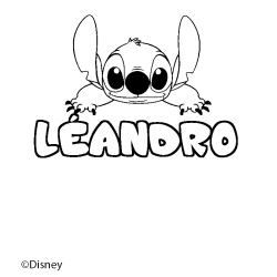 Coloración del nombre LÉANDRO - decorado Stitch