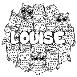 Coloración del nombre LOUISE - decorado búhos