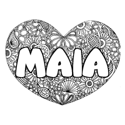 Coloración del nombre MAIA - decorado mandala de corazón