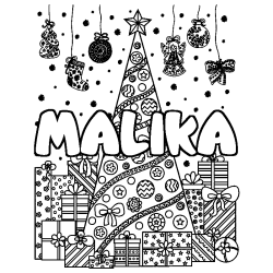 Coloración del nombre MALIKA - decorado árbol de Navidad y regalos