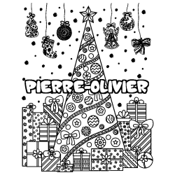 Coloración del nombre PIERRE-OLIVIER - decorado árbol de Navidad y regalos