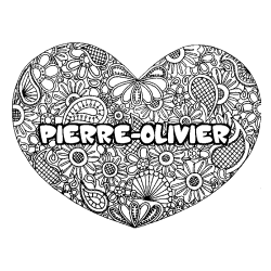 Coloración del nombre PIERRE-OLIVIER - decorado mandala de corazón