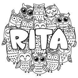 Coloración del nombre RITA - decorado búhos