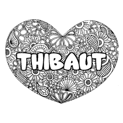 Coloración del nombre THIBAUT - decorado mandala de corazón