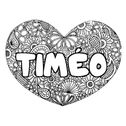 Coloración del nombre TIMÉO - decorado mandala de corazón