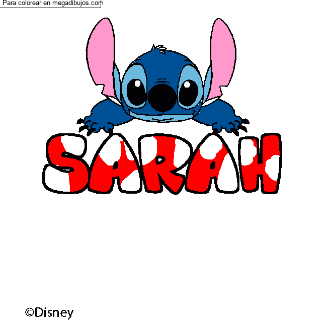 Coloraci&oacute;n del nombre SARAH - decorado Stitch por un invitado