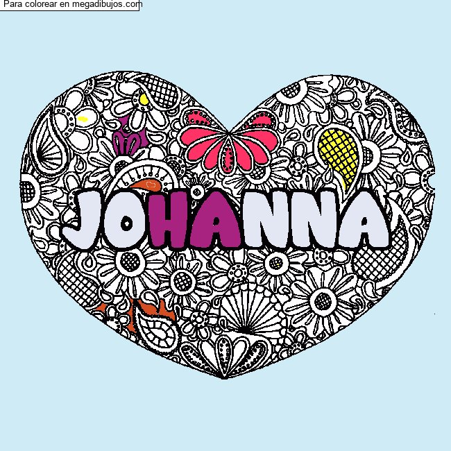 Coloración del nombre JOHANNA - decorado mandala de corazón por un invitado