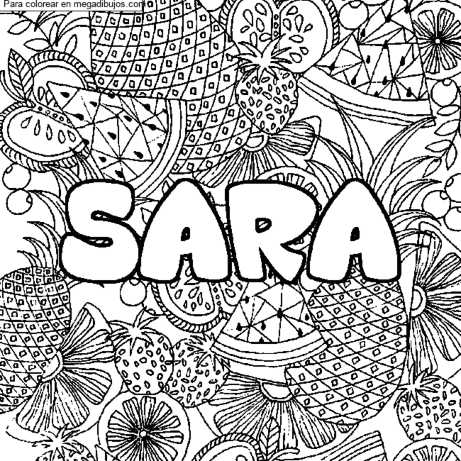 Coloración del nombre SARA - decorado mandala de frutas por un invitado